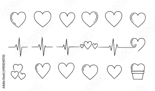 Hand Drawn Heart Icons Set – Minimal Doodle Love Symbols for Valentine and Wedding Vector