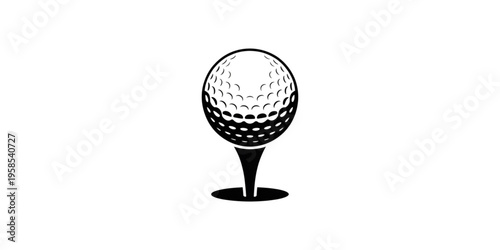 A minimalist black and white illustration of a golf ball on a tee on transparent background
