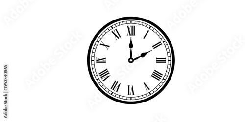A minimalist clock icon with Roman numerals on transparent background