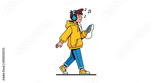 A young man walks while listening to music on headphones and using a smartphone a vibrant silhouette high quality professional detailed