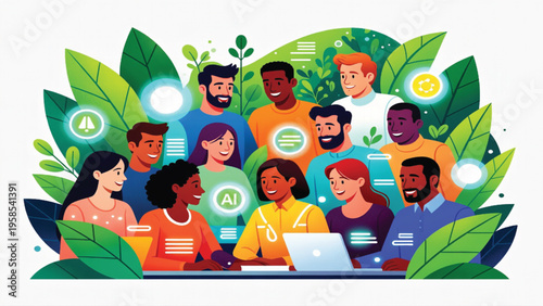 Diverse People Team Working with AI Technology Collaboration Digital Innovation Concept