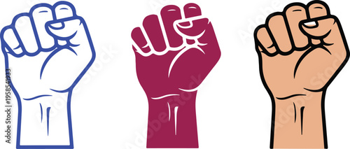 Three fists raised in unity and solidarity