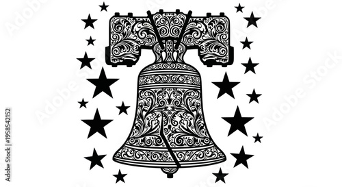Liberty Bell Silhouette with Stars - Patriotic American Symbol