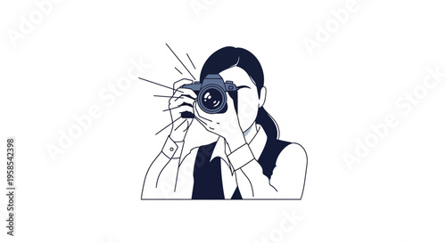 A minimalist illustration depicts a woman holding a camera capturing a moment with artistic flair silhouette high quality professional detailed modern