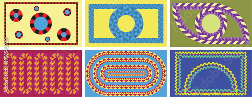 Beautiful abstract background sets with vivid colours and shapes. Simple clean minimal artistic horizontal banner collection. Cultural traditional patterns