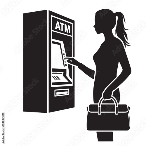 Black ATM user Silhouette Vector, High Quality Illustration on White Background