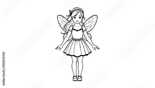 Fairy illustration with a black and white vector drawing of a girl