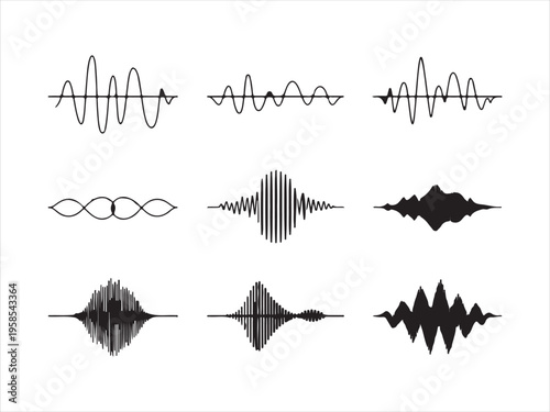Sound waves element set, Audio Waveforms Set, Sound Waves Equalizer Collection, Music Signal Visual Elements Pack