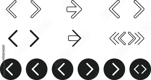 Large set of modern vector arrow icons including chevrons, directional pointers, navigation buttons, and interface symbols for web and app design