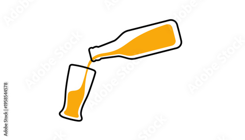 A bottle pouring orange juice into a glass vector illustration