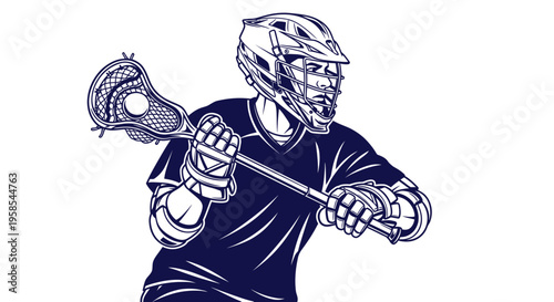 Lacrosse Player with Stick and Helmet - Sport Illustration