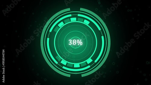 Green Digital Interface with Circular Progress Bar and 23 Percent Indicator technology animated