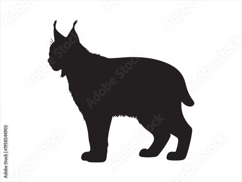 Black lynx silhouette vector, Lynx Wild Cat Silhouette Wildlife Animal Vector Illustration