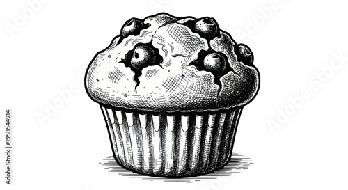 Hand-Drawn Blueberry Muffin Illustration - Fresh Baked Pastry Sketch