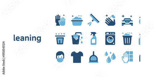 A set of blue cleaning icons on transparent background