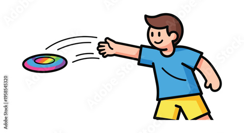 A cheerful young man throws a colorful frisbee with dynamic motion captured in a striking silhouette high quality professional detailed modern