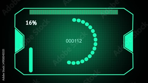 Futuristic Green Digital Interface with Game Elements and Progress Bar technology screen animated
