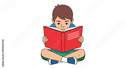 A young boy intently reads a vibrant red book while seated cross legged presented as a silhouette high quality professional detailed modern