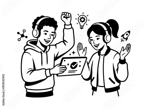 Sibling celebrating child success after learning milestone