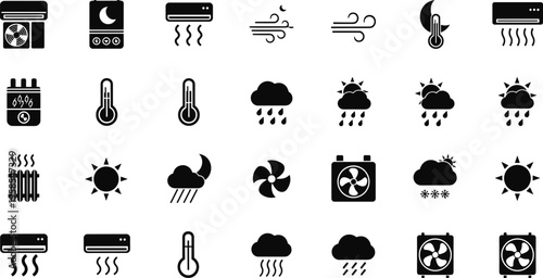 Black and white of weather conditions and climate control devices air conditioner
