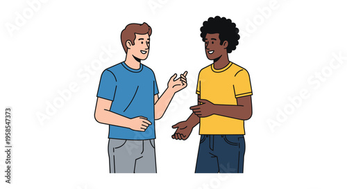 Two young men are engaged in a friendly conversation gesturing while connecting with each other silhouette high quality professional detailed modern