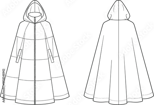 Technical line art illustration of a professional travel duffel bag with shoulder strap, multiple storage pockets, and handles for weekend trips.