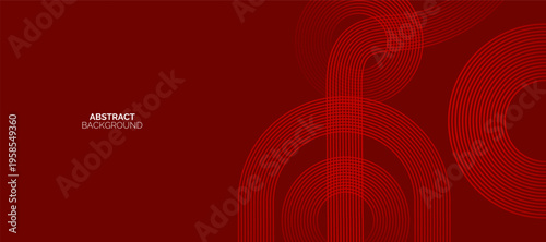 Red abstract background. Glowing geometric circle lines pattern. Futuristic concept. Suit for brochure, banner, poster, cover, website, flyer