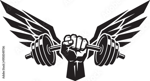 Winged dumbbell icon - vector art symbolizing strength, fitness, and achievement