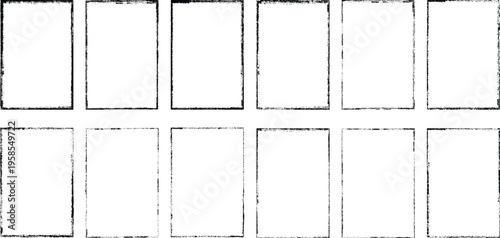 Set of vector border frames with rough edges . Rectangular frame template collection . distress texture . Grunge tiny frame borders isolated on the background . Rough edges effect

