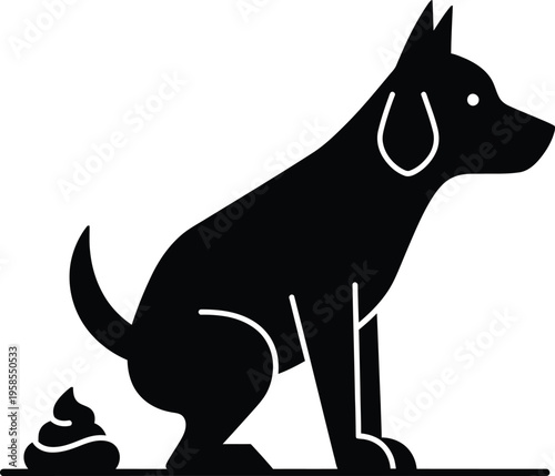 Dog pooping silhouette vector icon, black pet waste symbol for park signage, canine animal excrement graphic for clean up after your pet signs