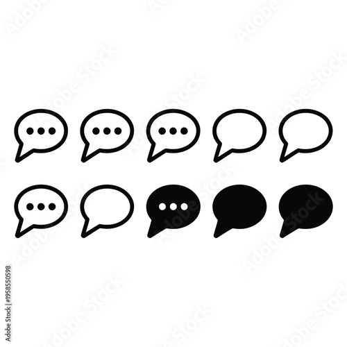 Chat icon set. Collection of outline and filled speech bubbles sign. Messaging symbol for UI, communication apps, and feedback interfaces. Talk pictogram. Text illustration.