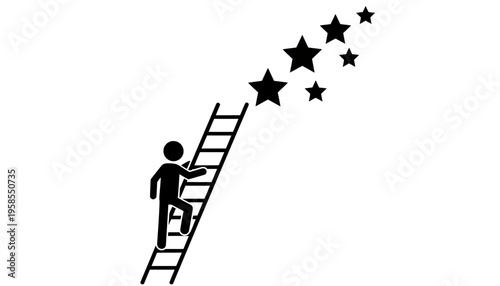 A person climbing a ladder to reach for stars in a vector illustration