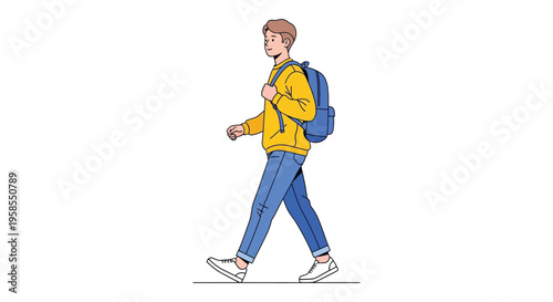 A young man walks with a backpack depicted in a simple illustrative style creating a striking silhouette high quality professional detailed