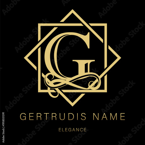 Logo, capital letter G. There is a botanical monogram in two squares - G. with organic plant elements. Vector design. beauty salon. for a tattoo studio.