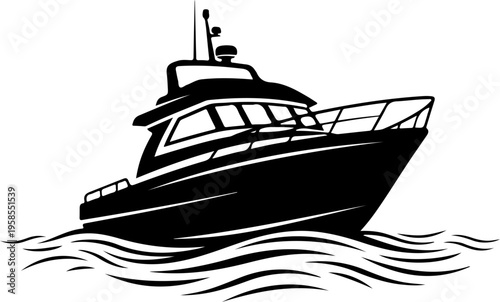 Ocean fishing boat silhouette vector illustration