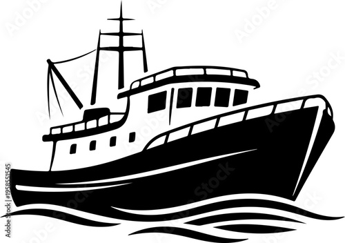 Ocean fishing boat silhouette vector illustration