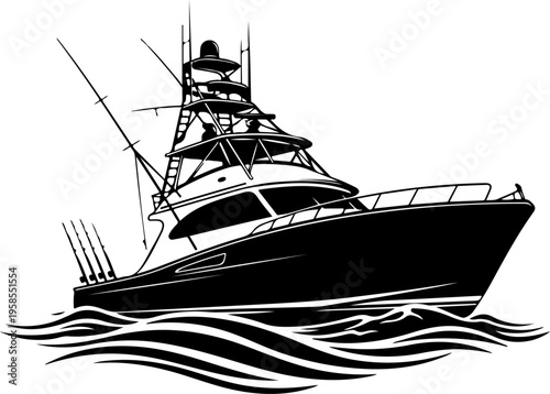 Ocean fishing boat silhouette vector illustration