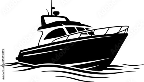 Ocean fishing boat silhouette vector illustration