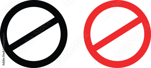 Prohibition symbol set illustration, classic red circle slash icons for forbidden actions, no entry signs, and universal warning signage.