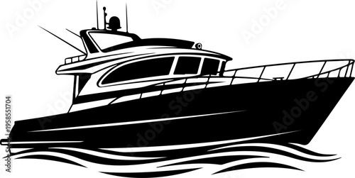 Ocean fishing boat silhouette vector illustration