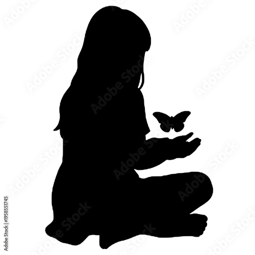 Silhouette of a girl with her pet butterfly