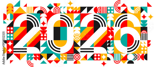 Modern 2026 New Year Typography - Abstract Geometric Bauhaus Style Vector Background