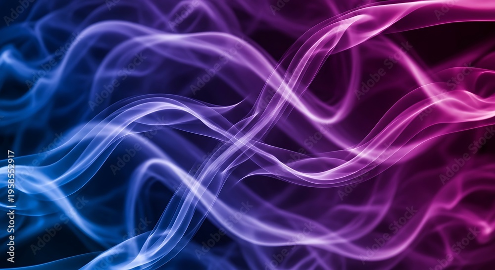 Fototapeta premium Abstract smoke patterns in blue and purple, creating an elegant and ethereal visual effect. The flowing lines and gradients form a dynamic and artistic composition