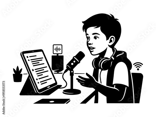 Child exploring solar system with tablet and planets