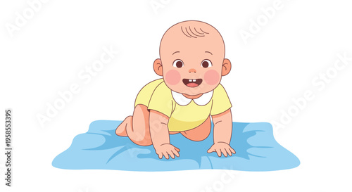 A cheerful baby boy is playfully crawling on a blue blanket depicted in a distinct silhouette high quality professional detailed modern
