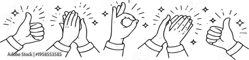 Symbol of Agreement and Approval: A set of stylized hand gestures convey positive messages of agreement, approval, and encouragement. Illustrative design showcasing appreciation.