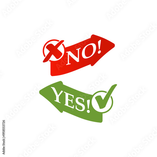 Yes and no icons. Green yes icon, red no icon. Flat vector icons for apps and websites