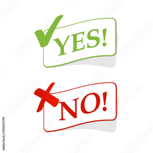 Yes and no icons. Green yes icon, red no icon. Flat vector icons for apps and websites