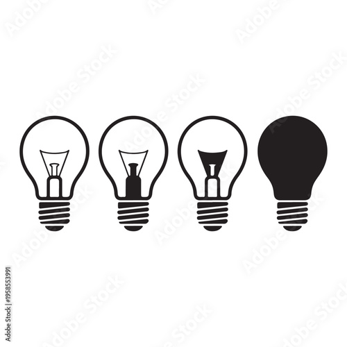 Filled light bulb icon solid black idea creativity electricity symbol illustration