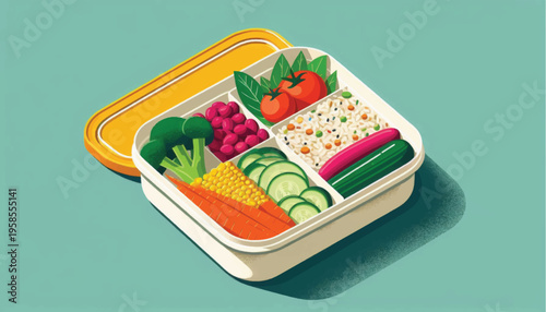 Healthy Lunchbox with Fresh Fruits and Vegetables.